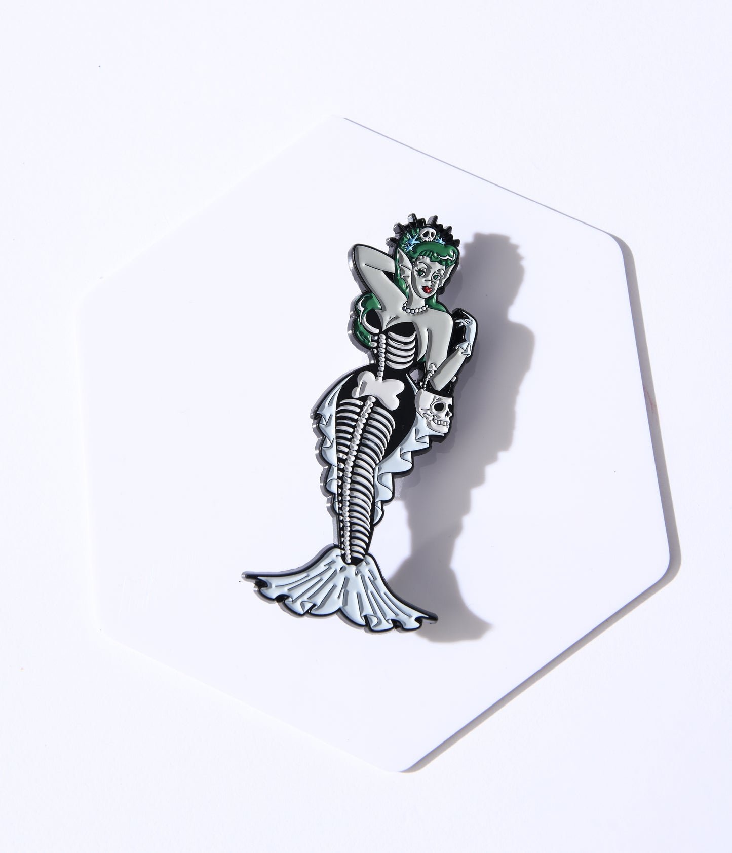 Retro Skeleton Mermaid Pinup Babe Enamel Pin