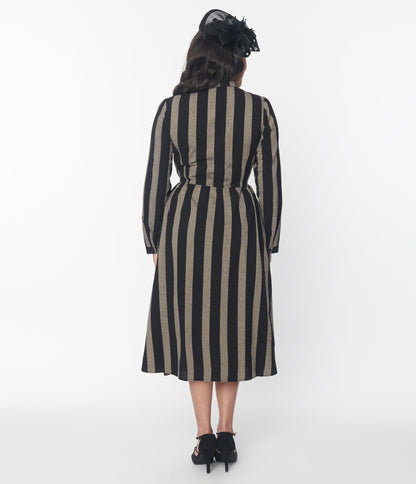 Black & Grey Striped Midi Dress