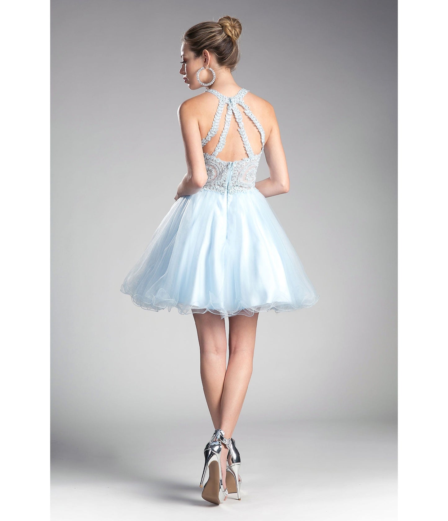 Ice Blue Beaded Lace Ballerina Homecoming Dress