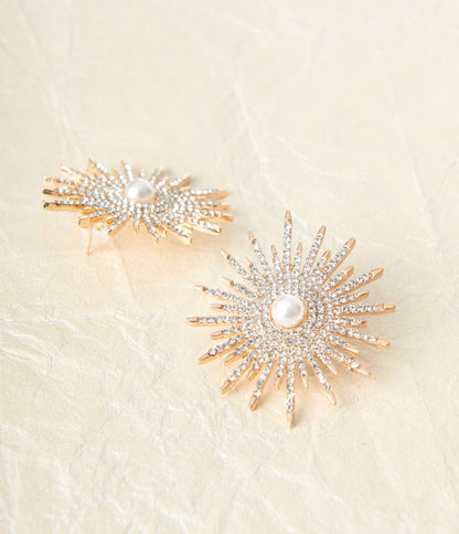 Pearl & Rhinestone Sunburst Earrings
