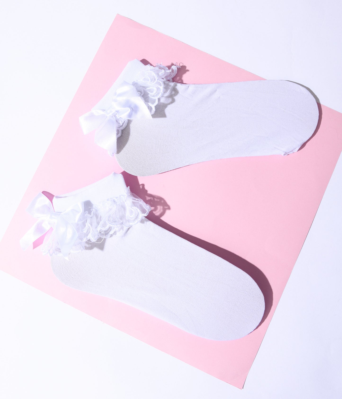 White Ruffle Bow Lola Ankle Socks