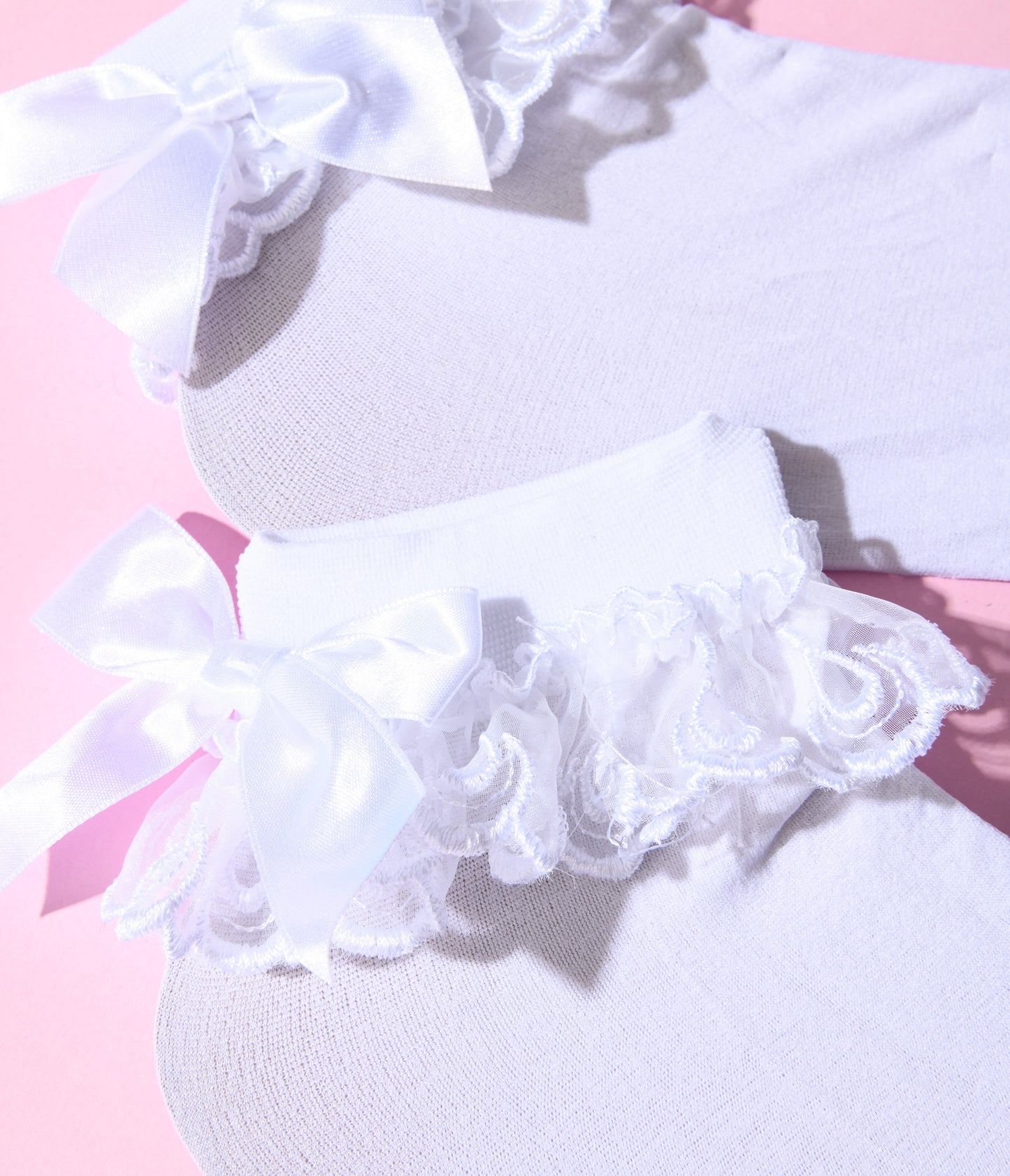 White Ruffle Bow Lola Ankle Socks
