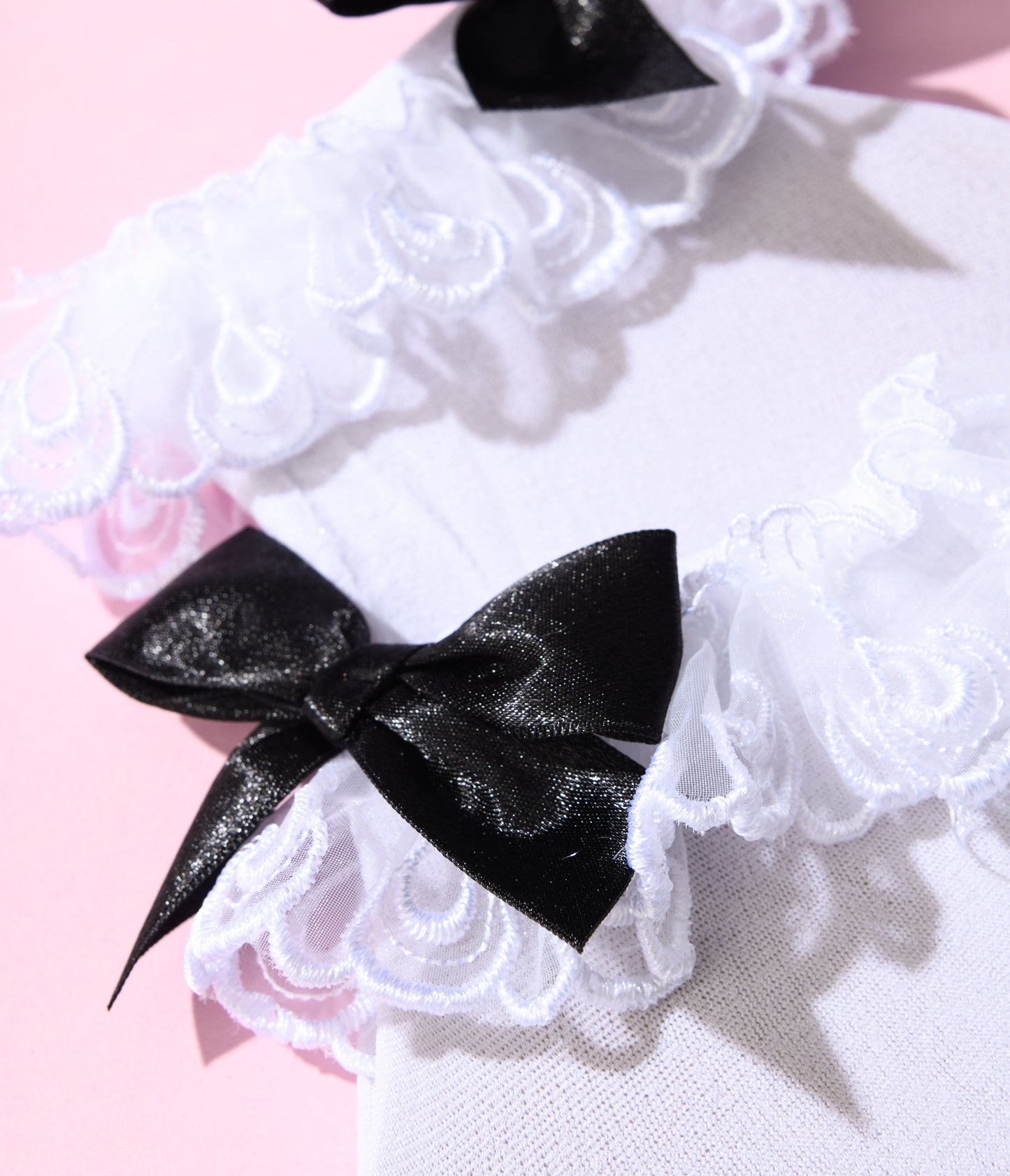 White Ruffle & Black Bow Lola Ankle Socks