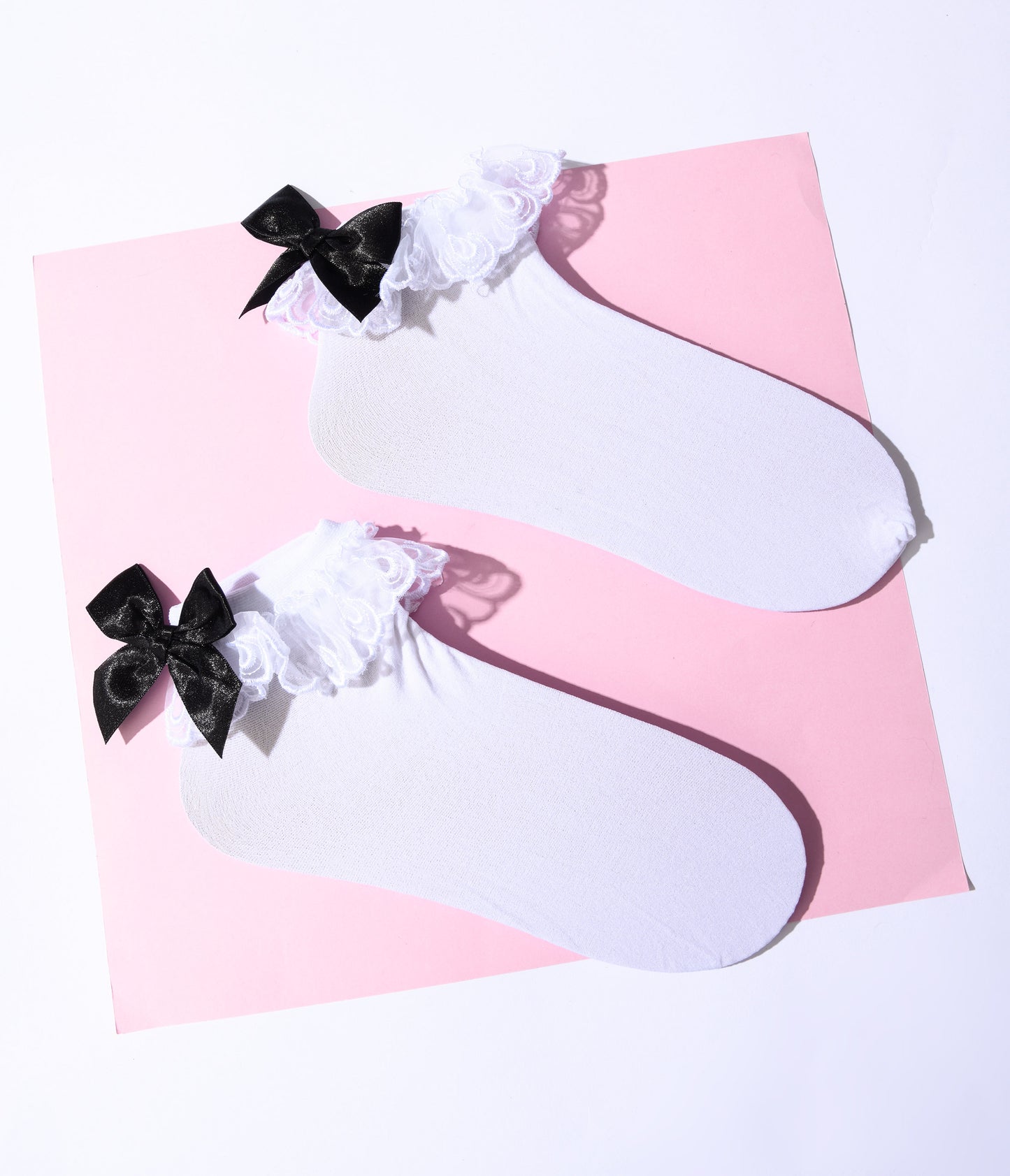White Ruffle & Black Bow Lola Ankle Socks