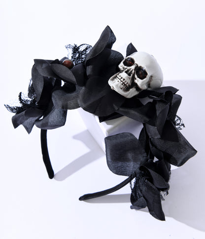Black Floral & Skull Headband