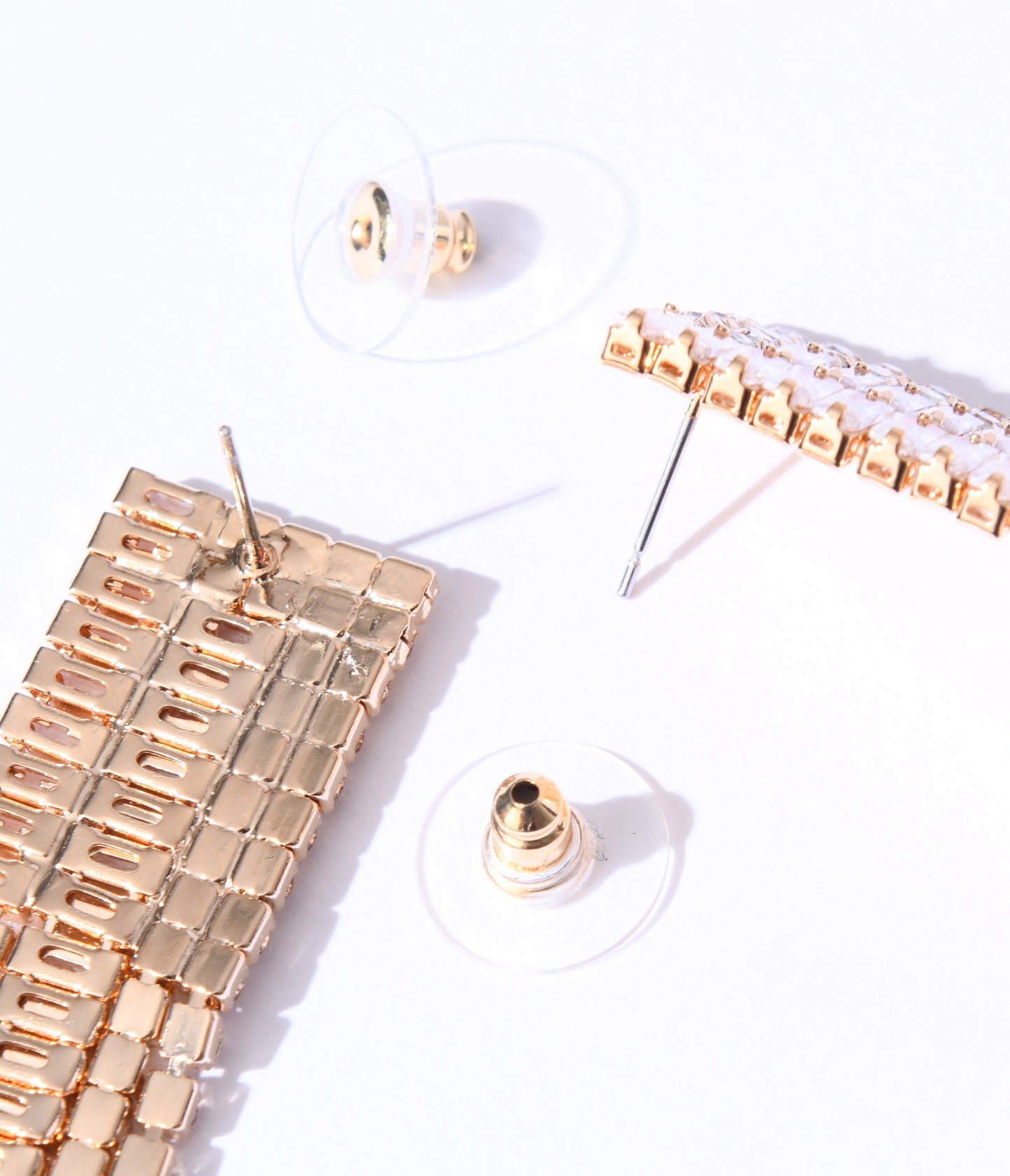 Gold Triple Tier Rhinestone Dangle Earrings