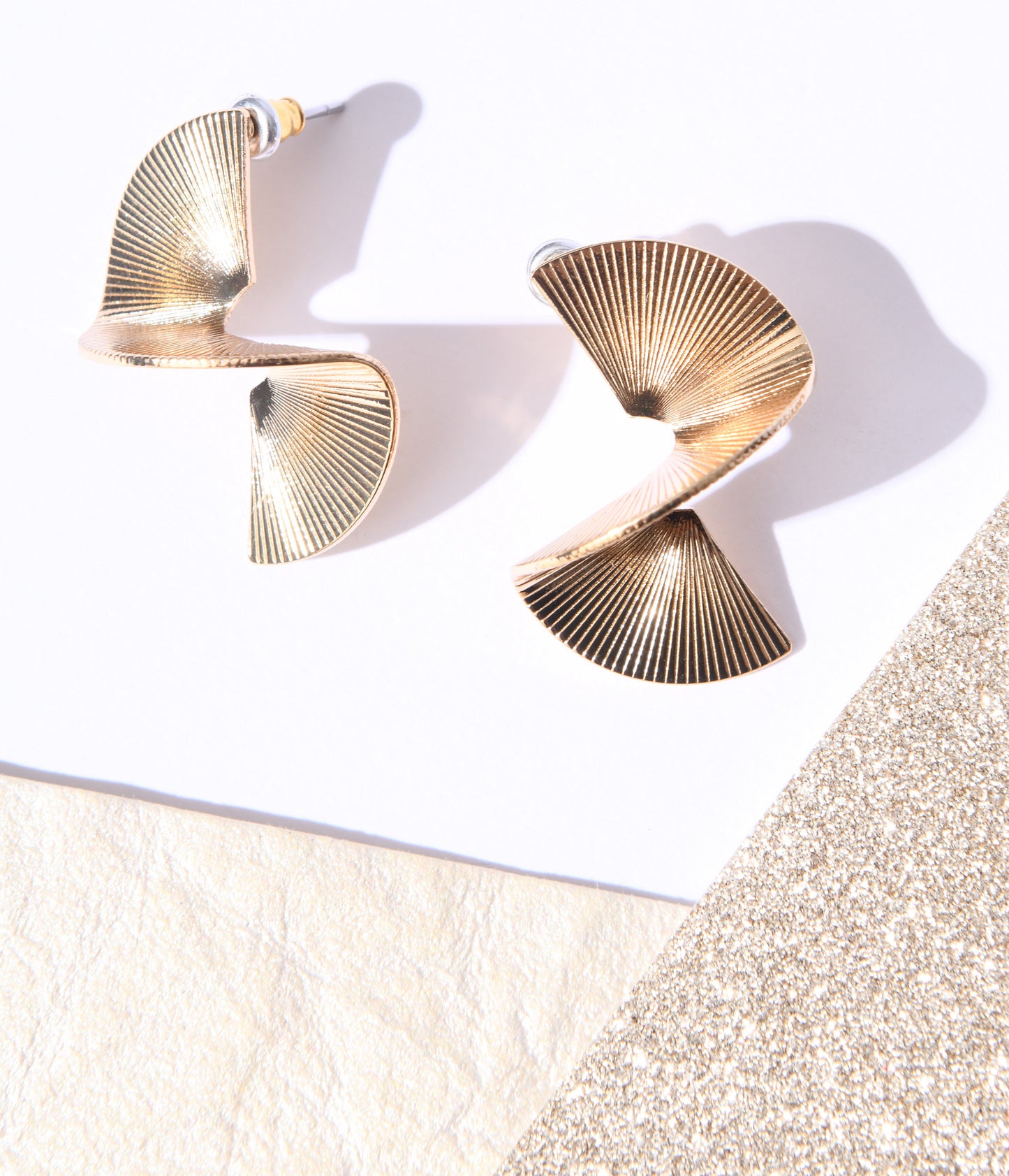 Gold Ribbed Twisted Drop Earrings