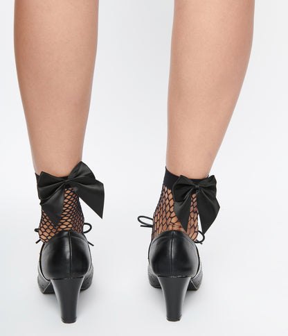 Sourpuss Black Fencenet Bow Ankle Socks