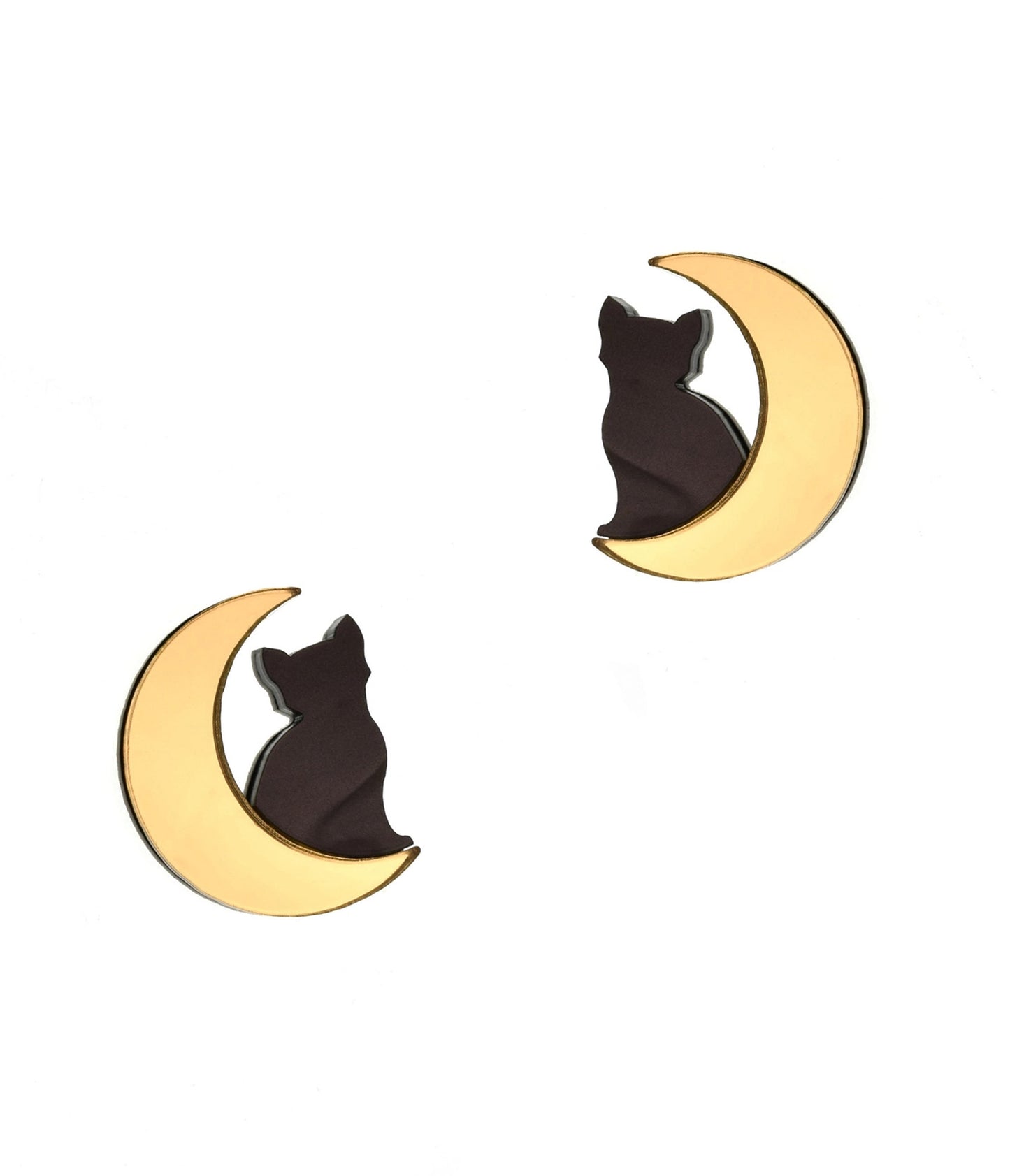 Large Cat in Moon Earrings