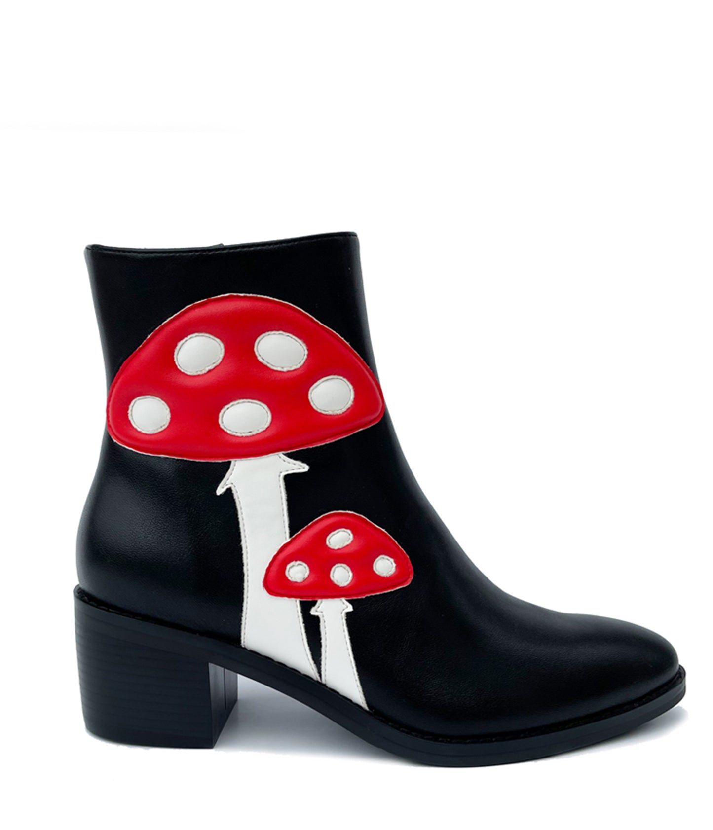 Black & Red Mushroom Leatherette Ankle Boots