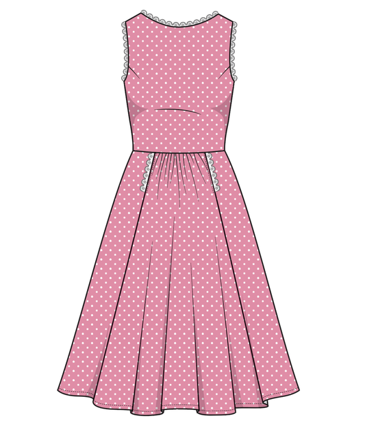 The Vault - Barbie x Unique Vintage Rose & White Pin Dot Barbie-Q Swing Dress