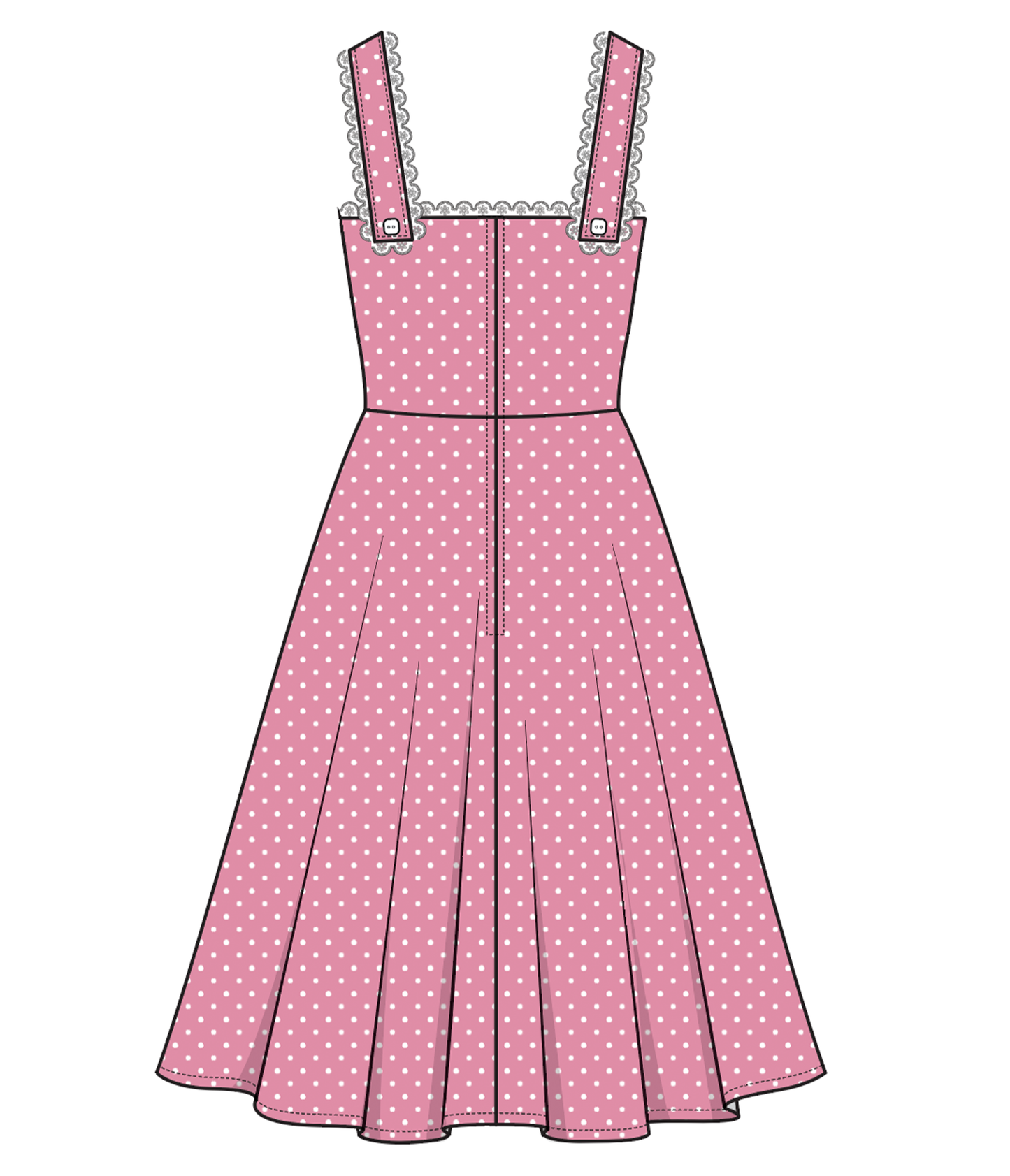 The Vault - Barbie x Unique Vintage Rose & White Pin Dot Barbie-Q Swing Dress