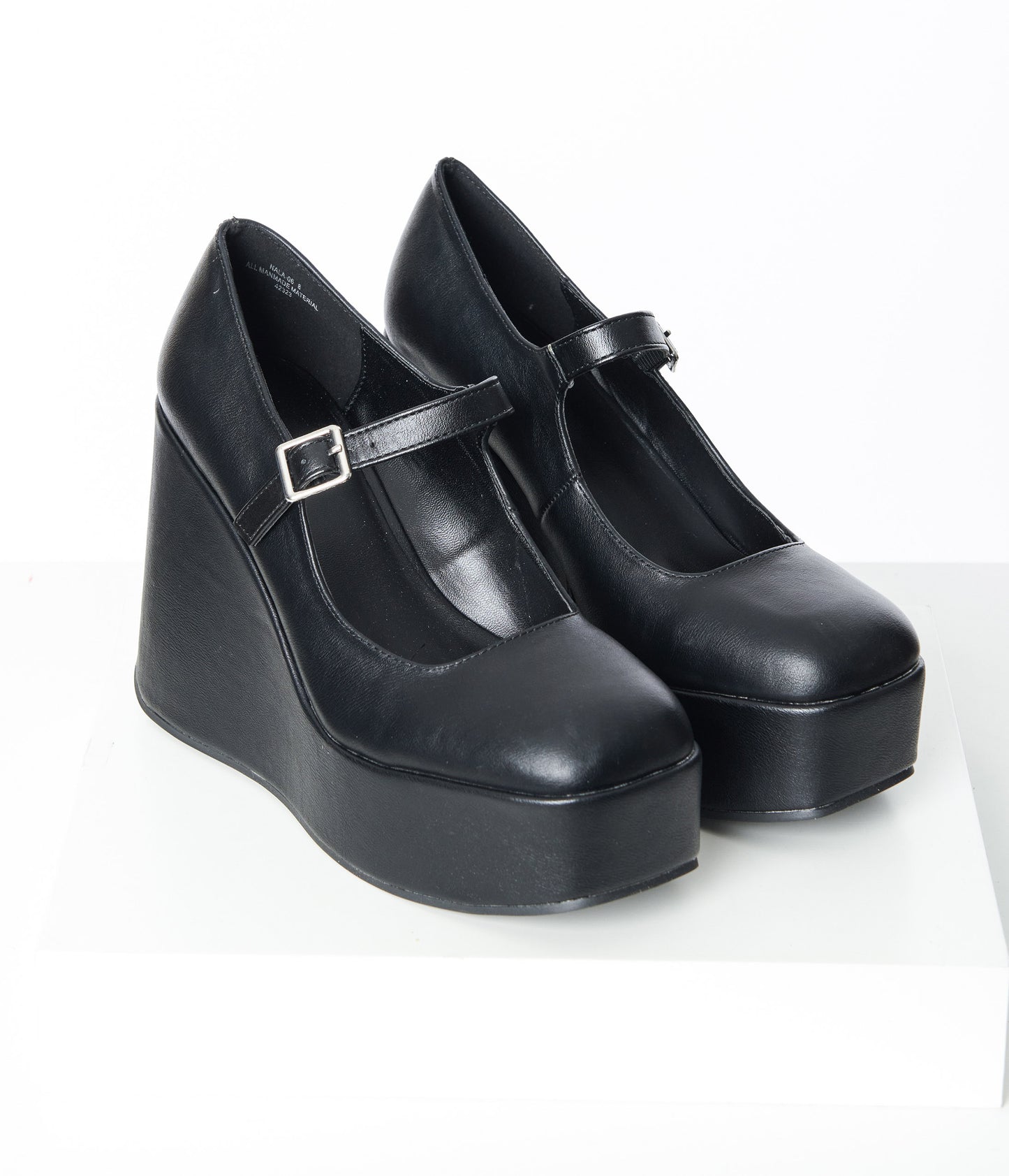 Black Leatherette Mary Jane Platform Wedges
