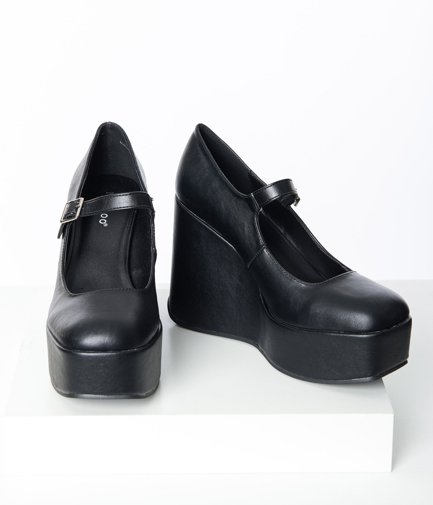Black Leatherette Mary Jane Platform Wedges