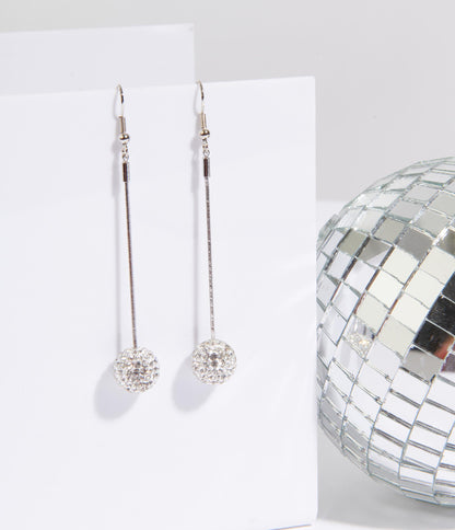 Silver Rhinestone Disco Ball Drop Earrings