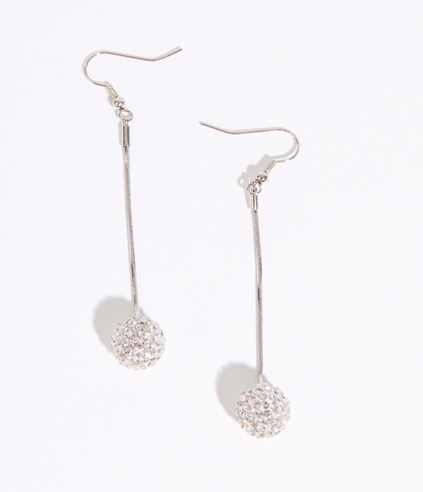 Silver Rhinestone Disco Ball Drop Earrings