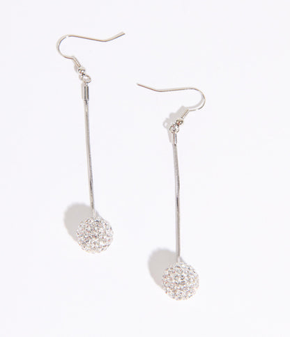 Silver Rhinestone Disco Ball Drop Earrings