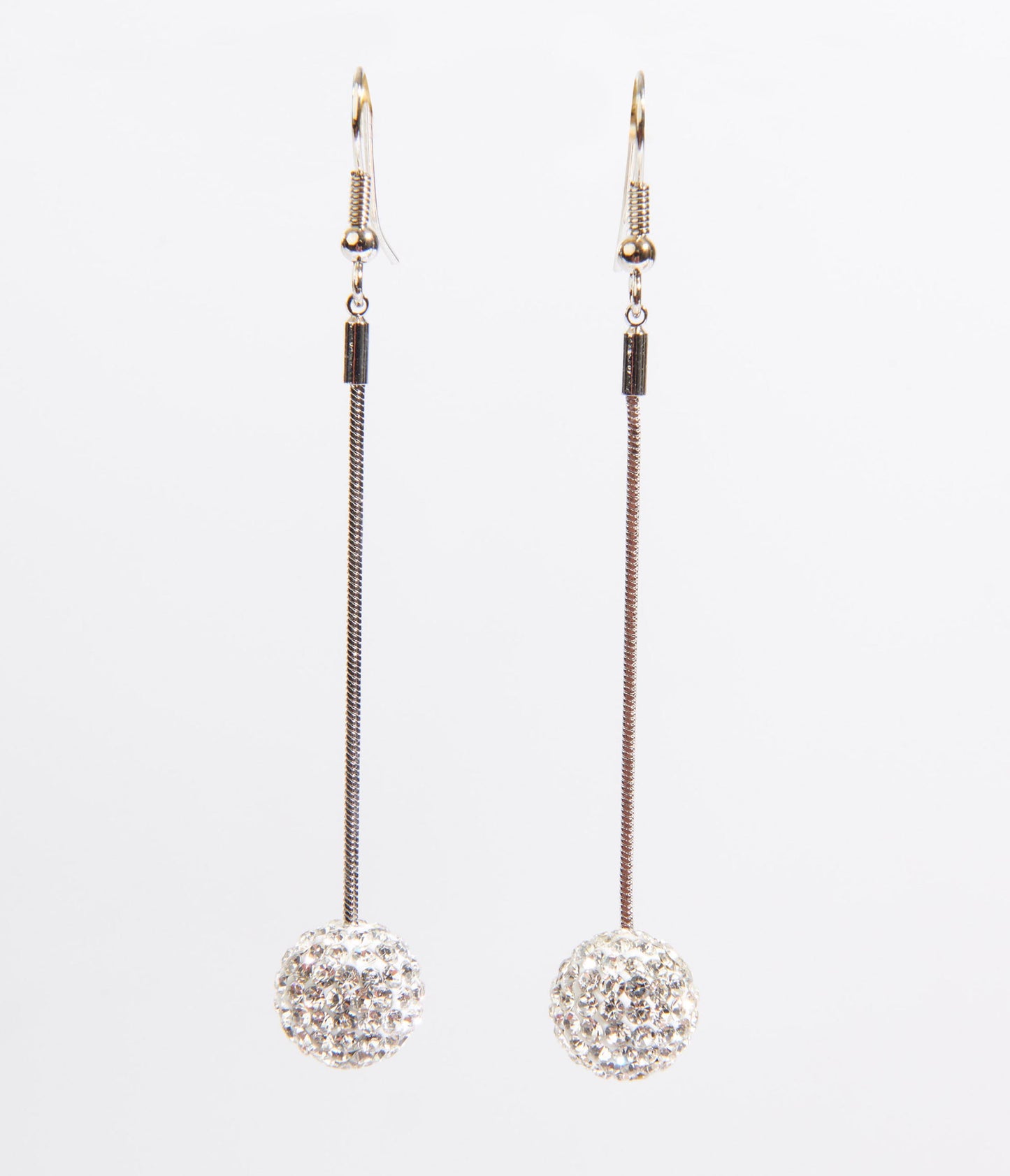 Silver Rhinestone Disco Ball Drop Earrings