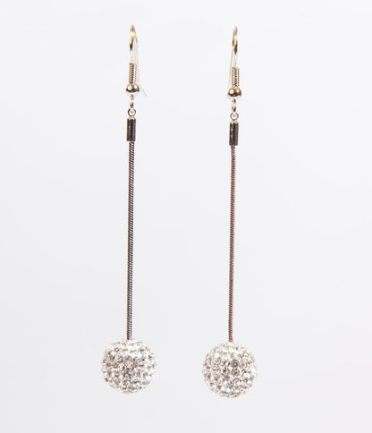 Silver Rhinestone Disco Ball Drop Earrings