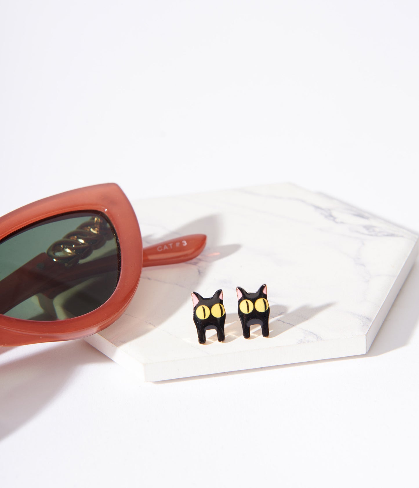 Sly Black Cat Stud Earrings
