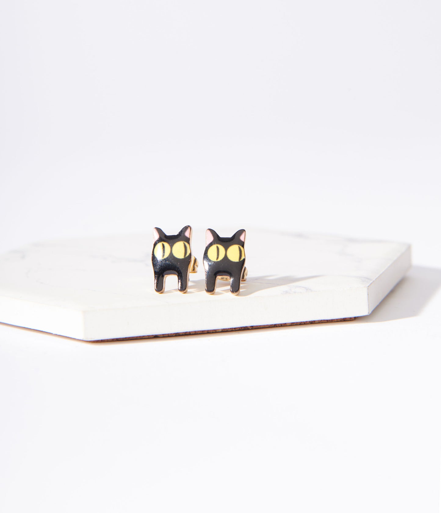 Sly Black Cat Stud Earrings