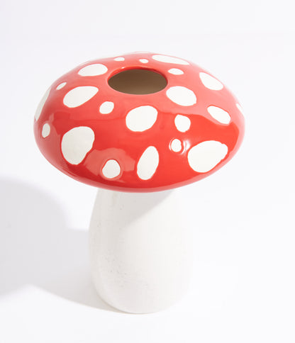 Red Mushroom Ceramic Vase