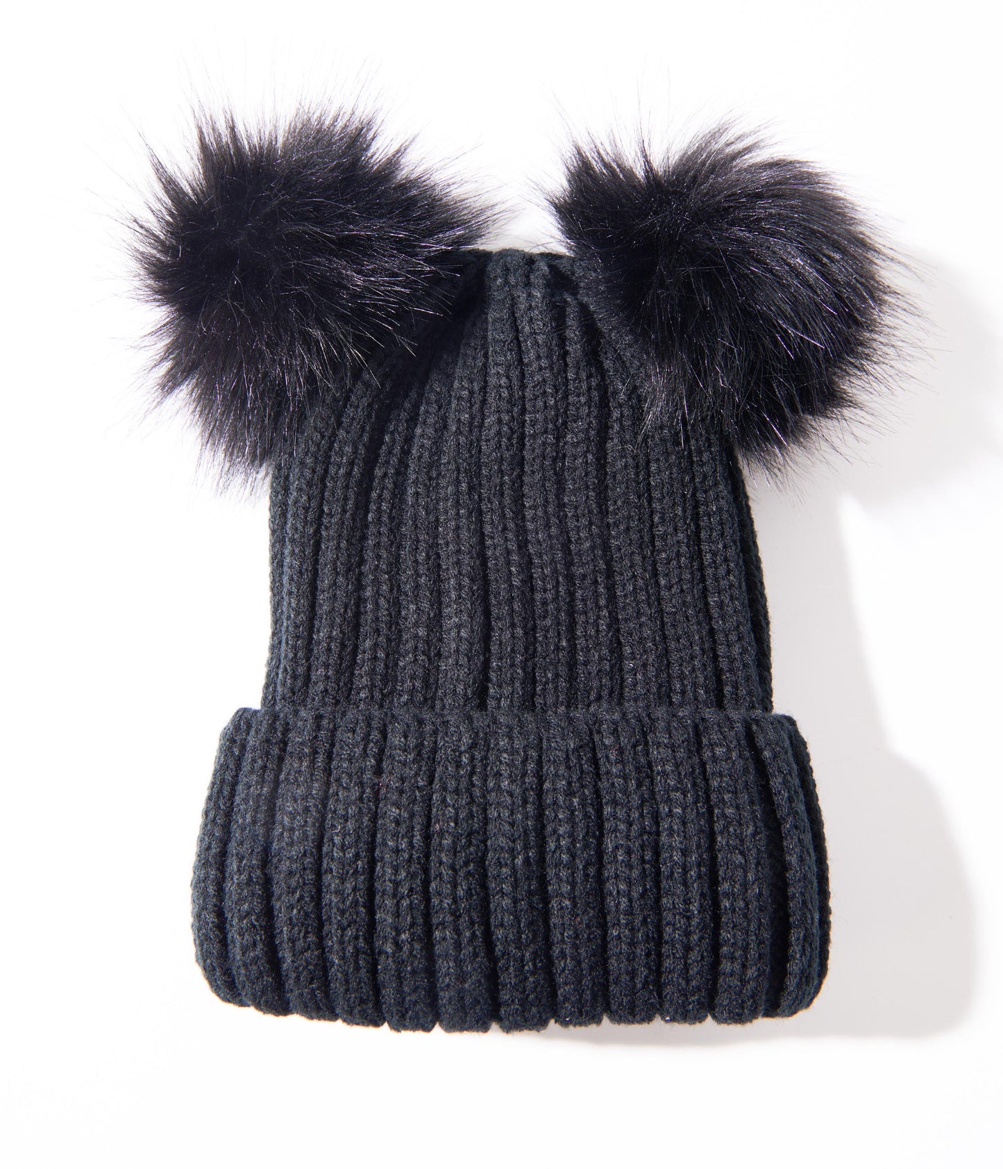 Black Pom Pom Ear Knit Beanie