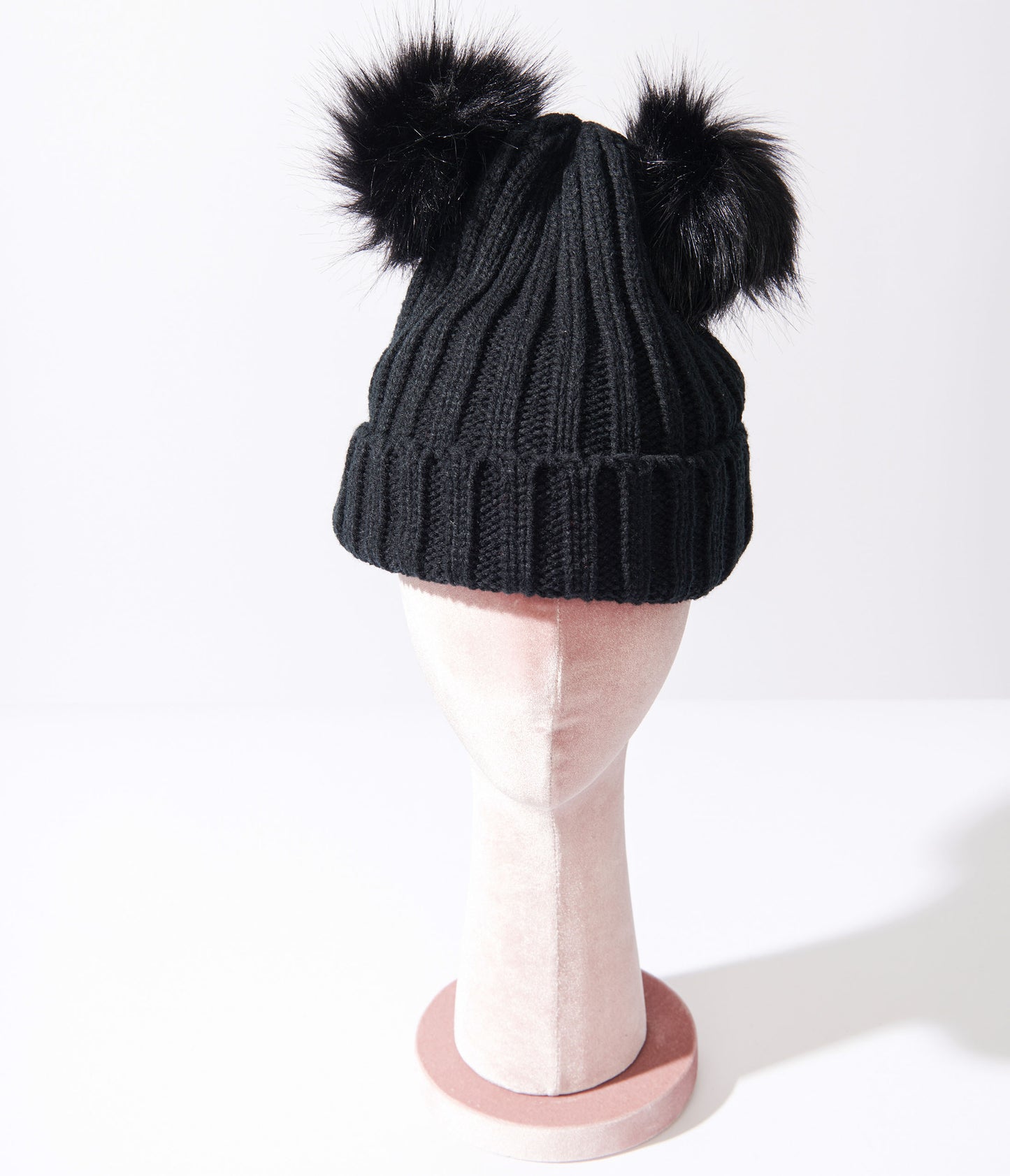 Black Pom Pom Ear Knit Beanie
