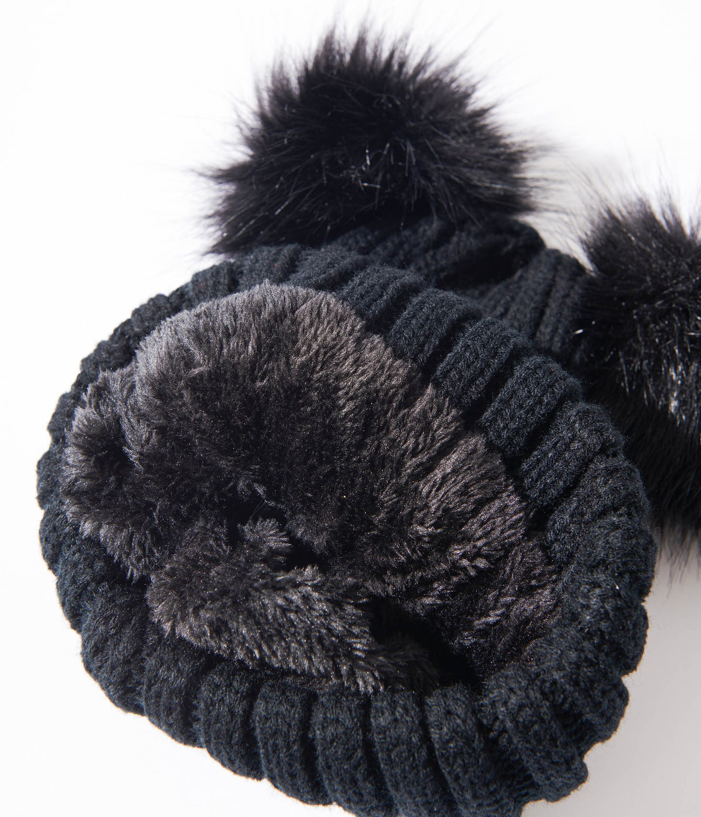 Black Pom Pom Ear Knit Beanie