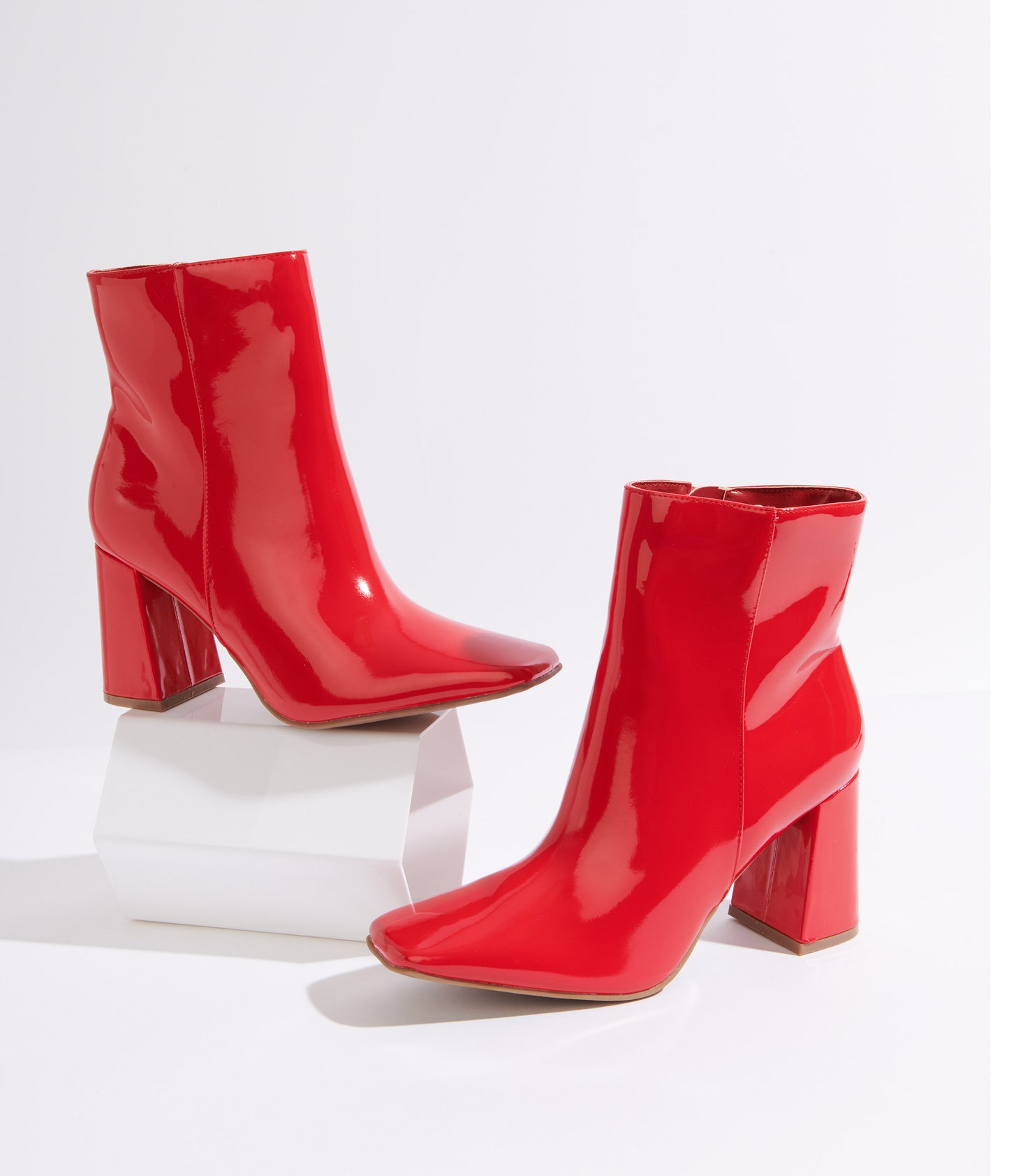 Red Patent Leatherette Ankle Boot