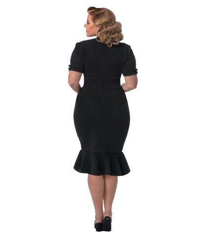 Unique Vintage Plus Size 1940s All Black Holloway Wiggle Dress