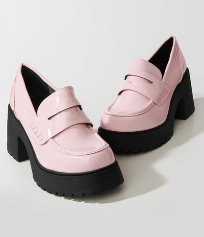 Pink Patent Leatherette Platform Loafers