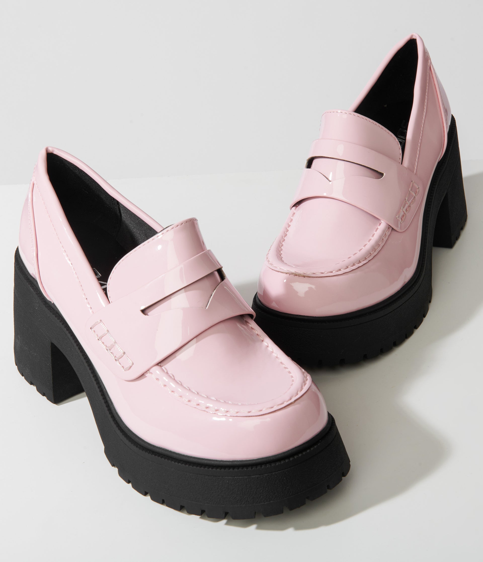Pink Patent Leatherette Platform Loafers