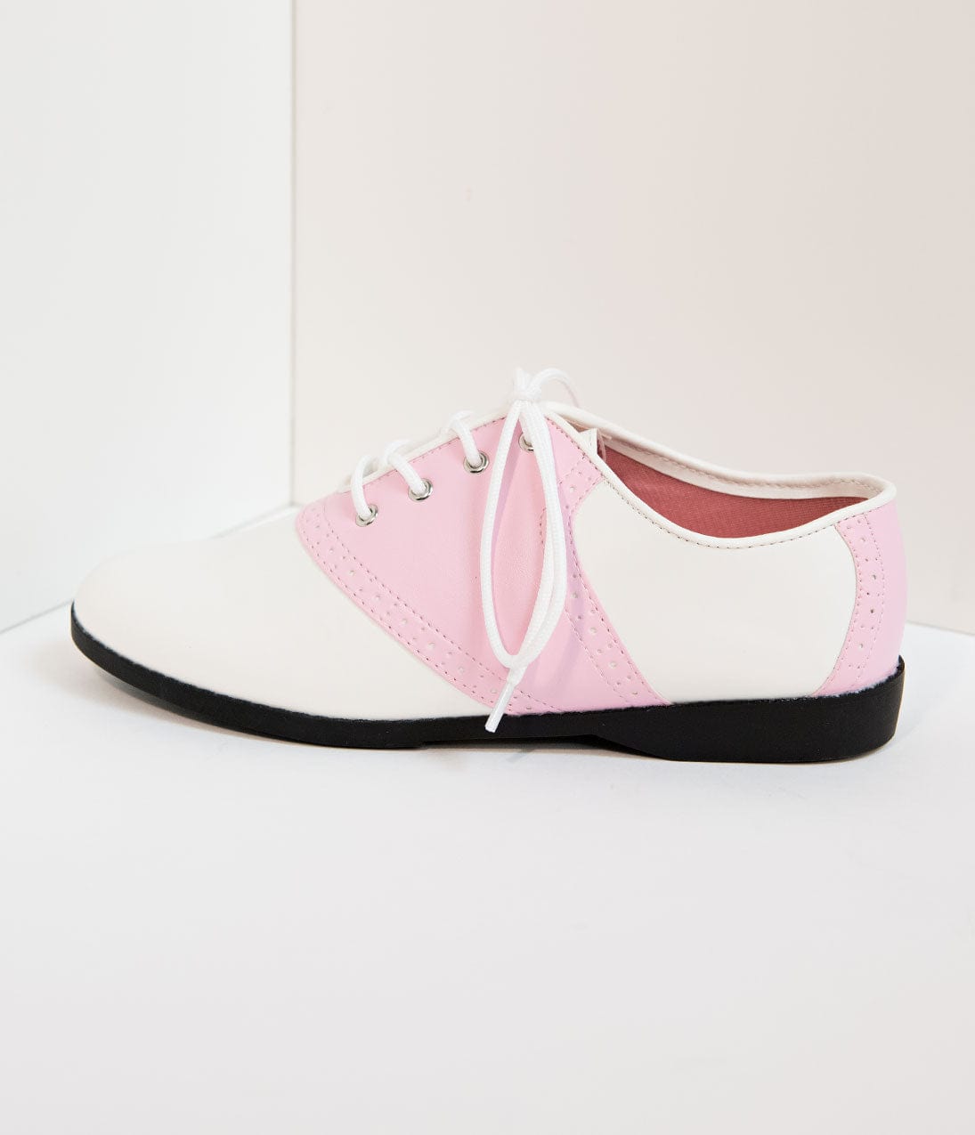 Pink & White Classic Lace Up Saddle Shoes