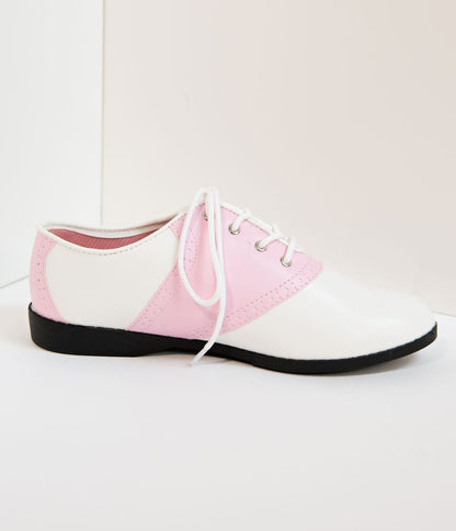 Pink & White Classic Lace Up Saddle Shoes