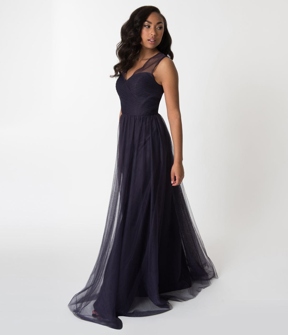 Dark Plum Mesh Wrapped Sweetheart Neckline Long Dress