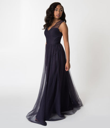Dark Plum Mesh Wrapped Sweetheart Neckline Long Dress
