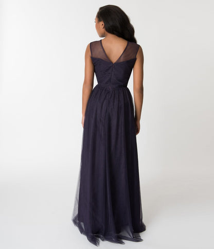 Dark Plum Mesh Wrapped Sweetheart Neckline Long Dress