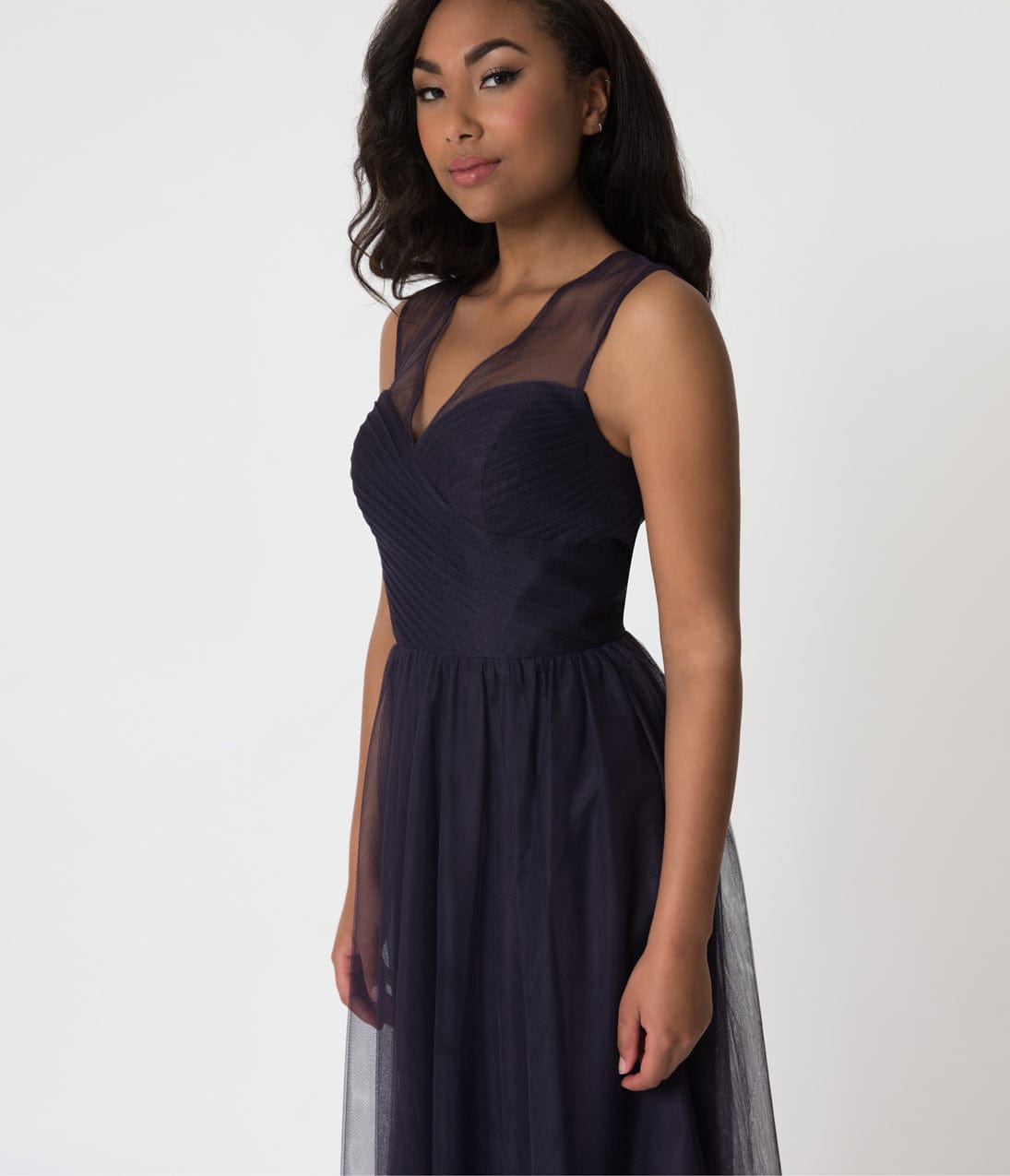 Dark Plum Mesh Wrapped Sweetheart Neckline Long Dress