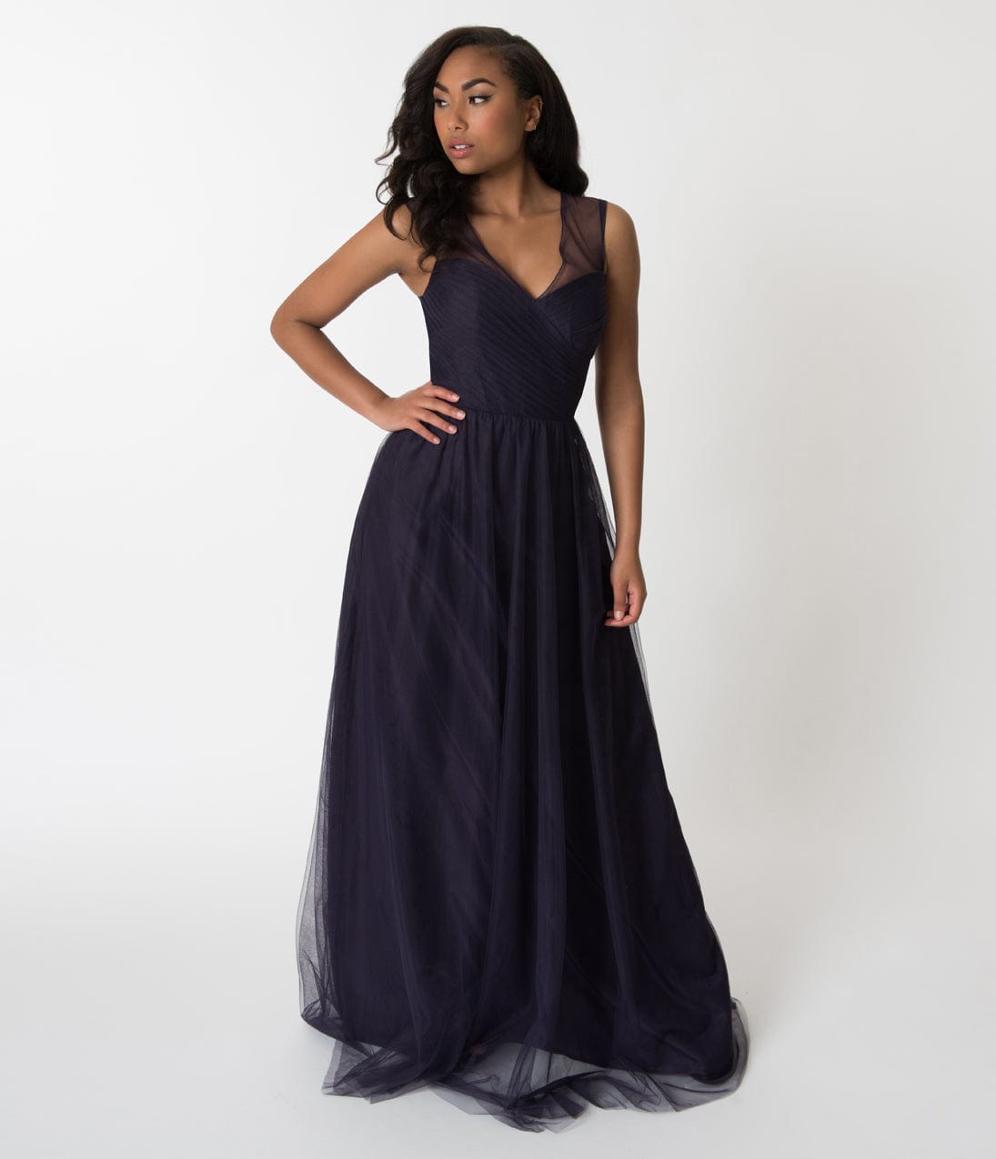 Dark Plum Mesh Wrapped Sweetheart Neckline Long Dress