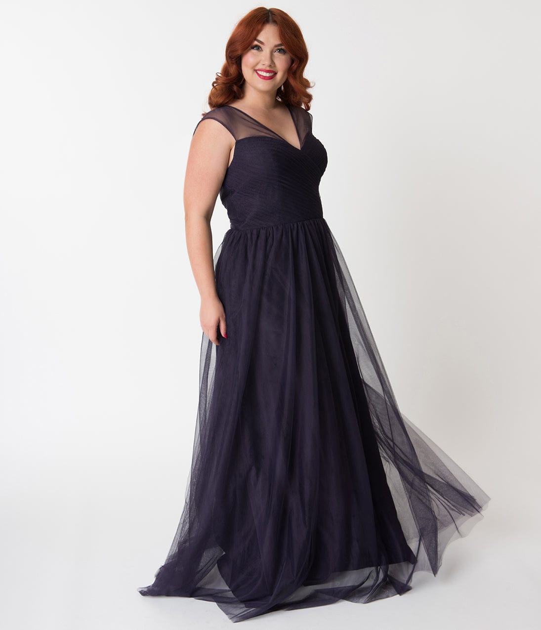 Plus Size Dark Plum Mesh Wrapped Sweetheart Neckline Long Dress