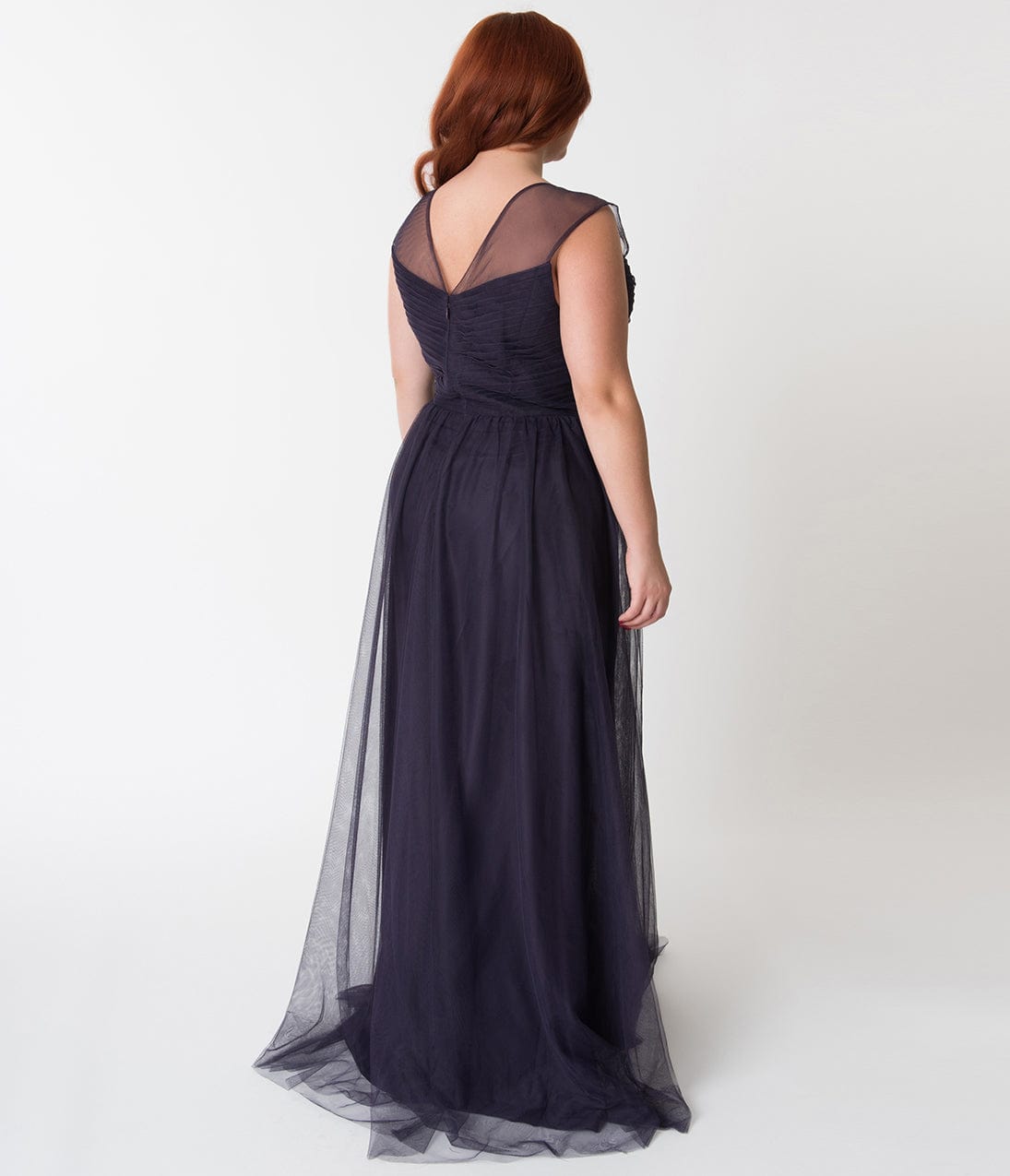 Plus Size Dark Plum Mesh Wrapped Sweetheart Neckline Long Dress