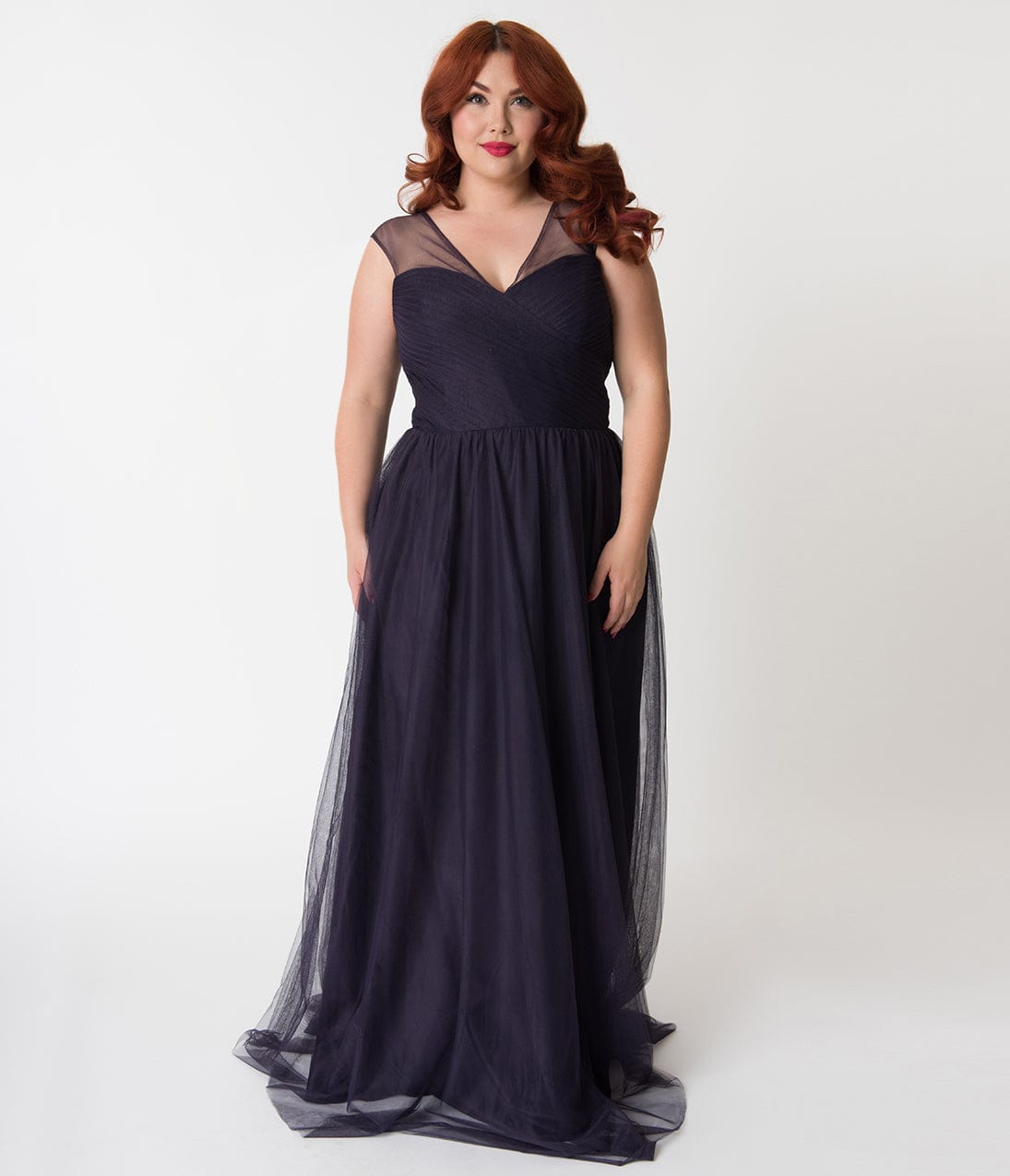Plus Size Dark Plum Mesh Wrapped Sweetheart Neckline Long Dress