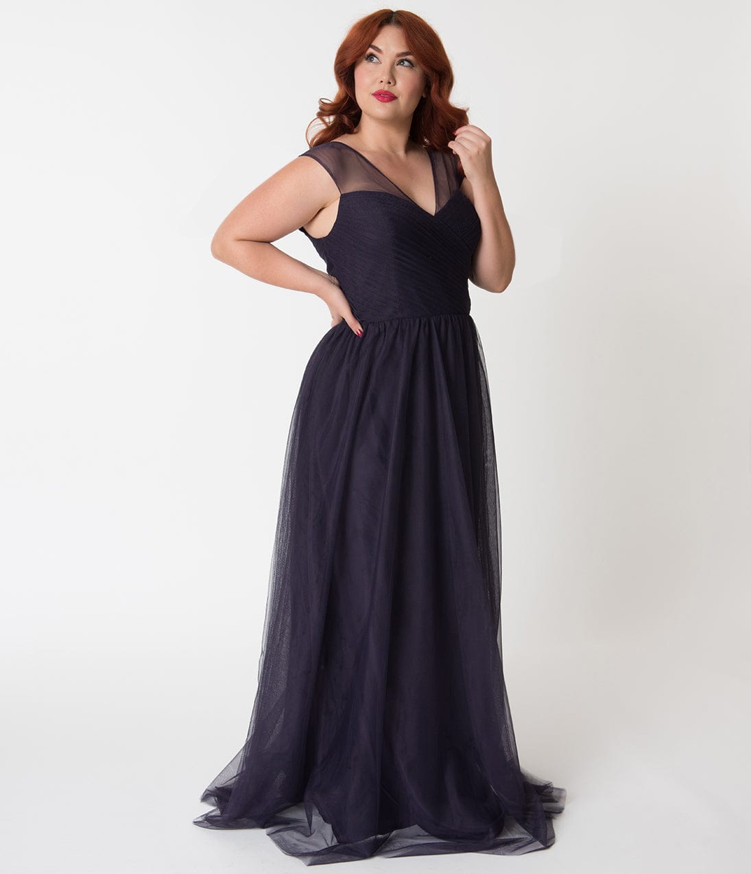 Plus Size Dark Plum Mesh Wrapped Sweetheart Neckline Long Dress