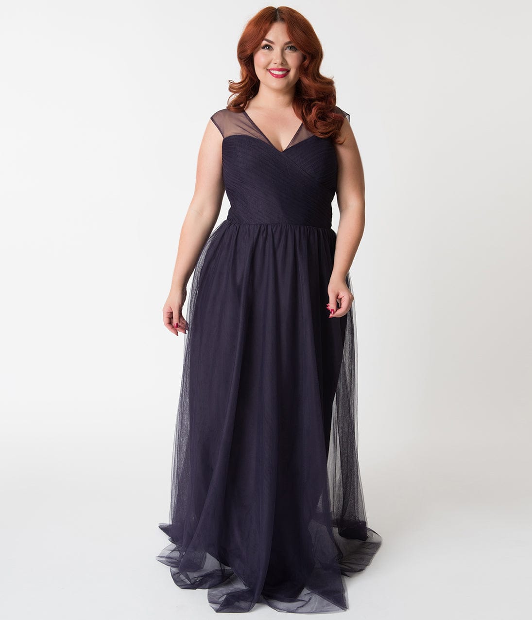 Plus Size Dark Plum Mesh Wrapped Sweetheart Neckline Long Dress