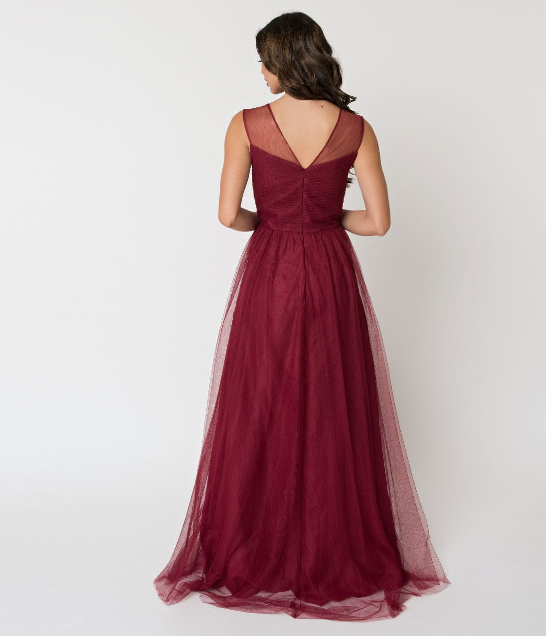 Deep Red Mesh Wrapped Sweetheart Neckline Long Dress