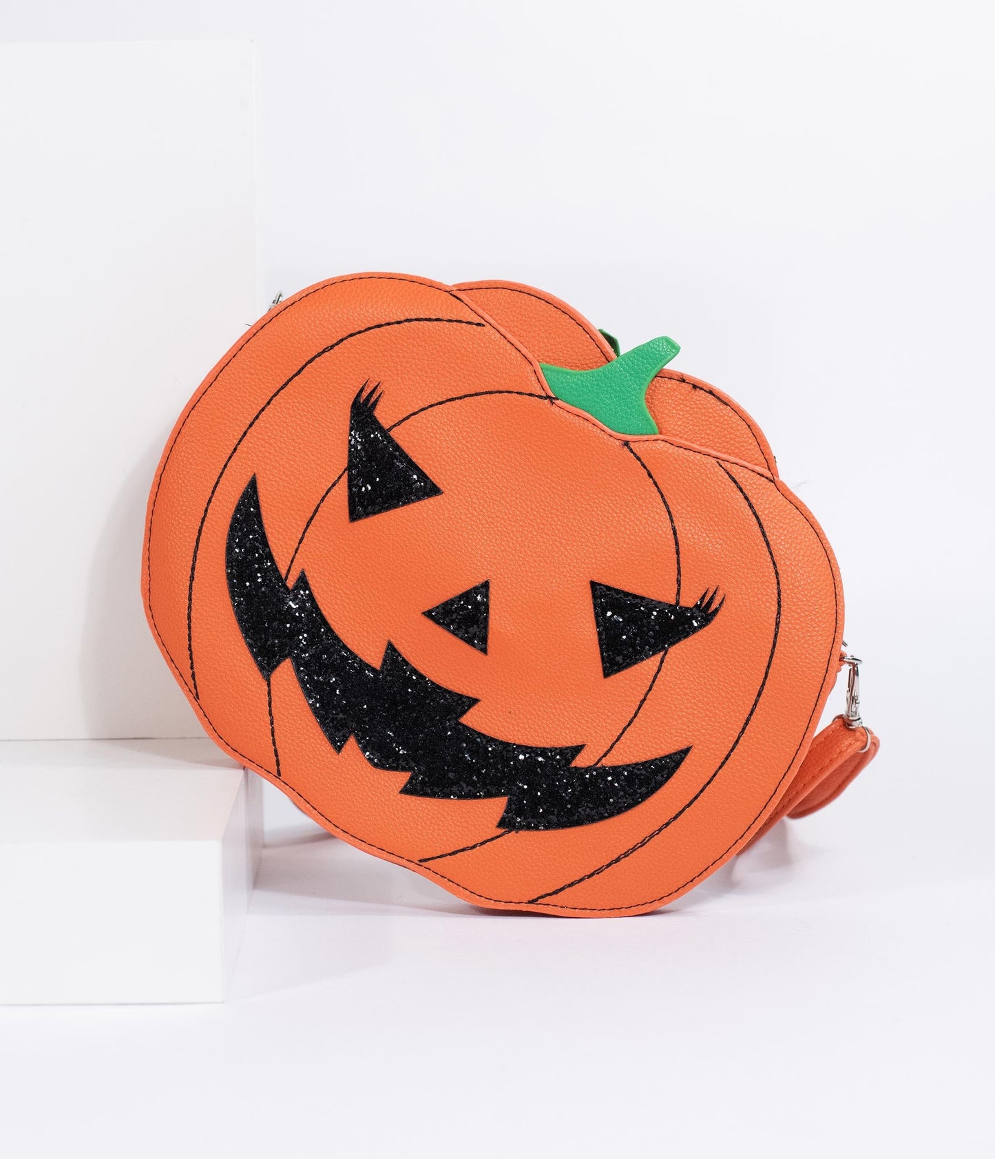 Orange Leatherette Pumpkin Jack O Lantern Crossbody Purse