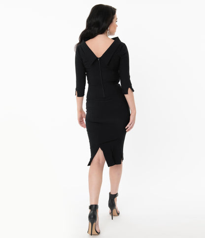 Unique Vintage 1960s Black Stretch Sleeved Lucinda Wiggle Dress