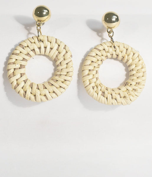 Ivory Woven Wicker Hoop Earrings – Unique Vintage