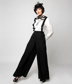 Unique Vintage 1940s Style Black High Waist Rosie Wide Leg Pants